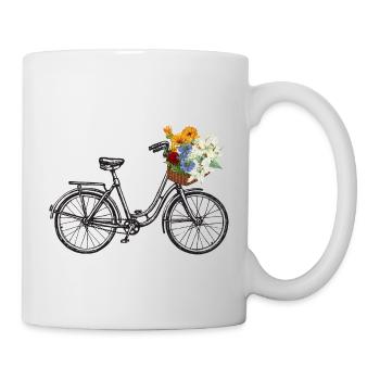 Vélo vintage avec panier de fleurs - Mug blanc - blanc - Droite