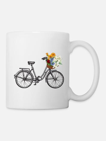 Vélo vintage avec panier de fleurs - Mug blanc - blanc