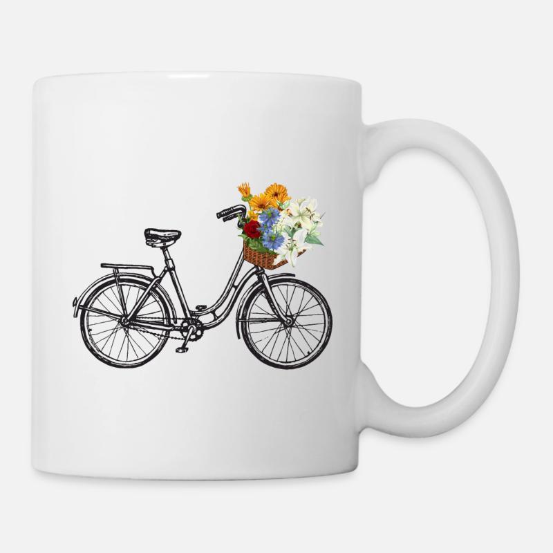 Vélo vintage avec panier de fleurs - Mug blanc - blanc
