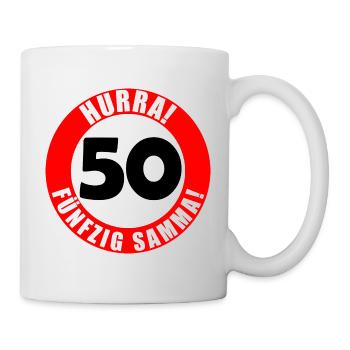 50. Geburtstag Hurra lustiger Spruch - Tasse - Weiß - Rechts