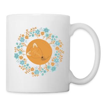 Schlafender Fuchs im Blütenkranz für Naturliebhabe - Tasse - Weiß - Rechts