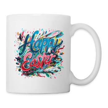 Frohe Ostern Bunte Eierjagd Osterkorb für Kinder - Tasse - Weiß - Rechts