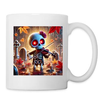 An adorable skeleton plays the violin in the rain - Mug - white - Right