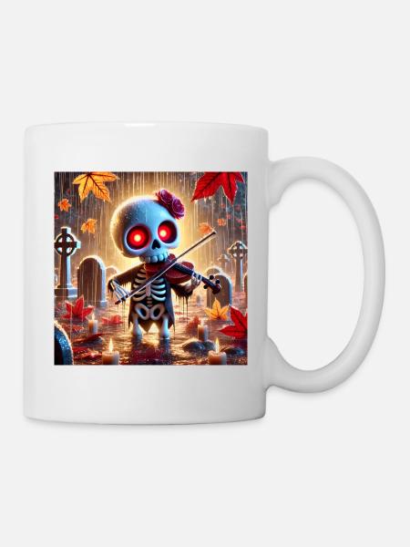 Ein entzückendes Skelett spielt im Regen Geige - Tasse - Weiß