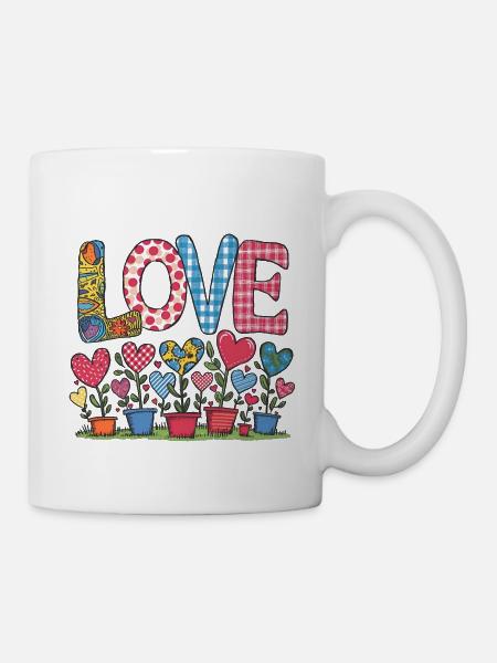LOVE - Heart Flowers - Mug - white