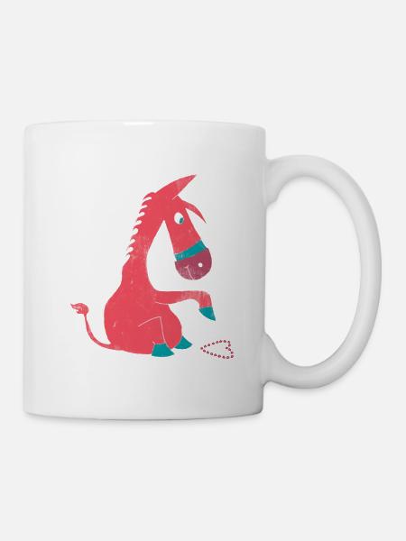 Verliebter kleiner Esel mit rotem Herz aus Kiesel - Tasse - Weiß