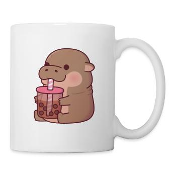 Süßes Baby-Nilpferd, das Boba-Tee trinkt - Tasse - Weiß - Rechts