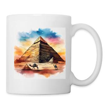 Vintage Pyramid with Camels – Colourful Ink art - Mug - white - Right