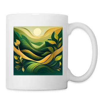 Abstract Green Landscape with Sun and Leaves - Mug - white - Right