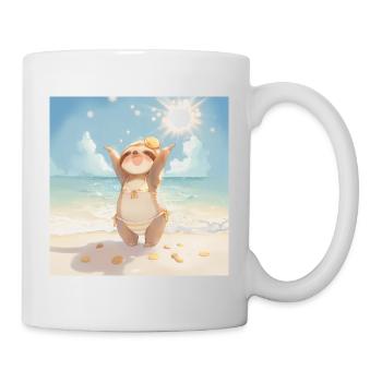 Süßes Faultier am Strand - Tasse - Weiß - Rechts