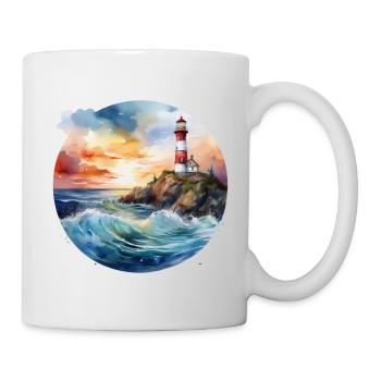 Phare majestueux au coucher du soleil avec des vagues déferlantes - Mug blanc - blanc - Droite