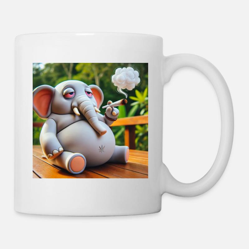 Kiffender Elefant mit Joint - Tasse - Weiß