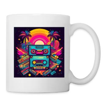 Retro Cassette Tapes Neon Sunset Art - Mug - white - Right