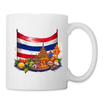 Thailand Flag with Temple and Cuisine Design - Mug - white - Right