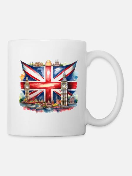 Watercolour Union Jack with British Landmarks - Mug - white
