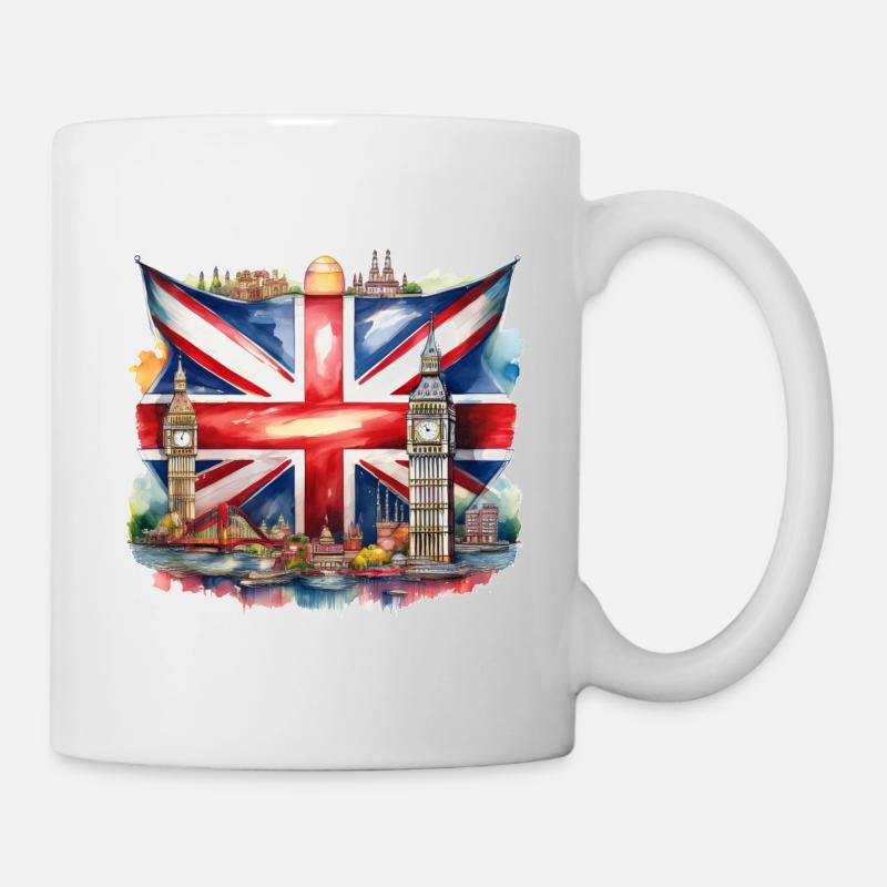 Watercolour Union Jack with British Landmarks - Mug - white