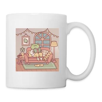Cute Frog Reading A Book In Cozy Room - Mug - white - Right