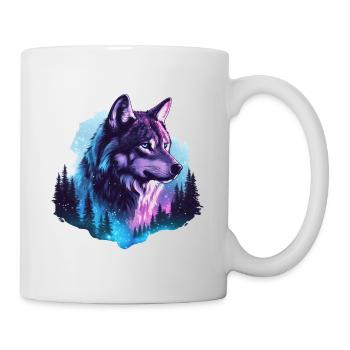 Wolf Polarlicht Wald Natur - Tasse - Weiß - Rechts
