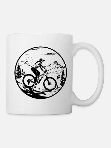 Mountainbike Fahrrad Frau Berge - Tasse - Weiß