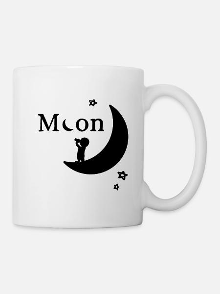 Motif lune avec personnage - Mug blanc - blanc