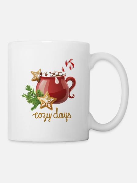 Hot Cacao, Cozy Days, Christmas Cookies - Tasse - Weiß