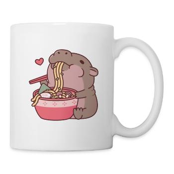 Süßes Zwergnilpferd schlürft an Ramen-Nudeln - Tasse - Weiß - Rechts
