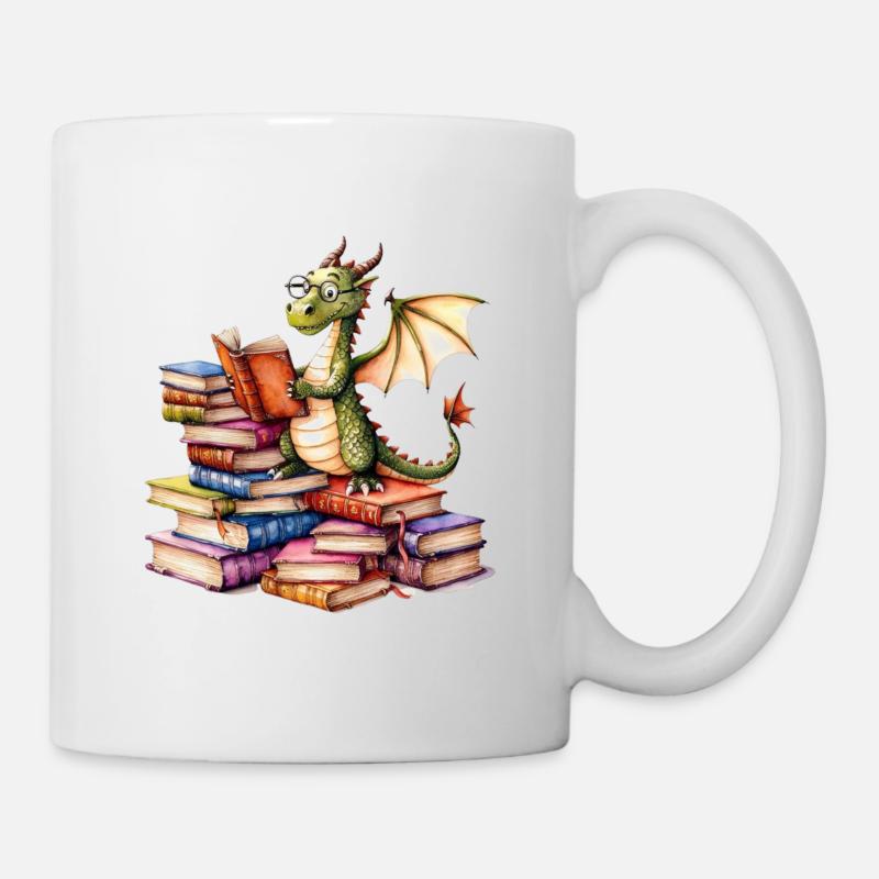 Le dragon lit un livre - Livres - Mug blanc - blanc
