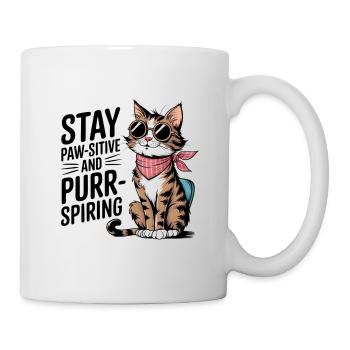 Pawsitive Vibes Only T-Shirt, Cat Lover T-Shirt - Mug - white - Right