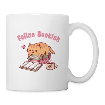Niedliche getigerte Katze, die ein Buch liest katzenartiges Bücherwurm-Wortspiel - Tasse - Weiß - Rechts