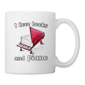 I Love Books And Piano, Authentic Freehand Art - Mug - white - Right