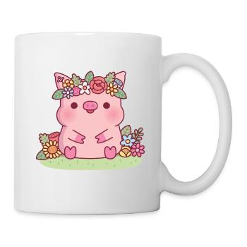Cute Piggy With Flower Crown Floral - Mug - white - Right