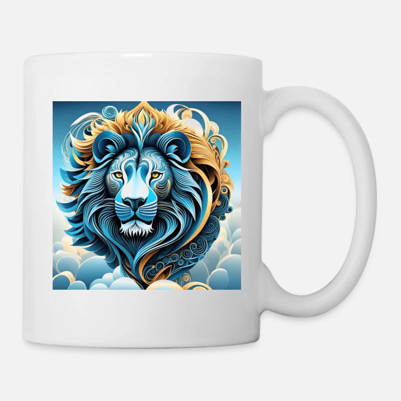 Abstraktes Porträt eines Löwen in den Wolken - Tasse - Weiß