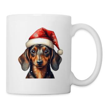 Süßer Dackel mit Weihnachtsmütze - Tasse - Weiß - Rechts