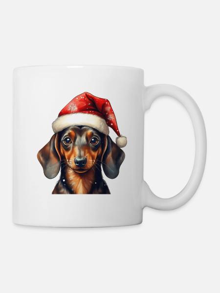 Cute dachshund with Christmas hat - Mug - white