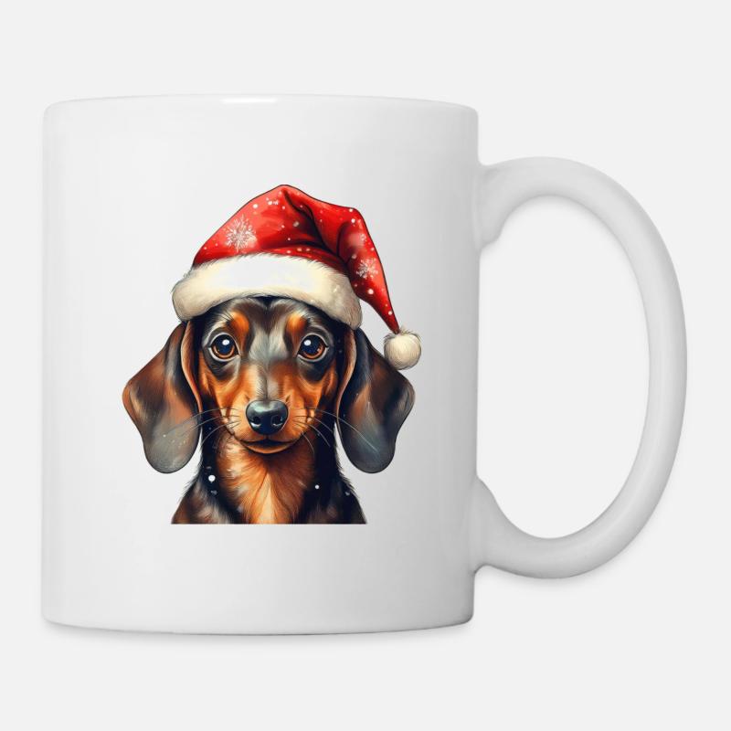 Süßer Dackel mit Weihnachtsmütze - Tasse - Weiß