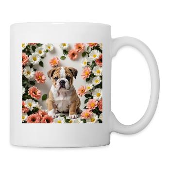 Niedliche Bulldogge – Herzfreund - Tasse - Weiß - Rechts
