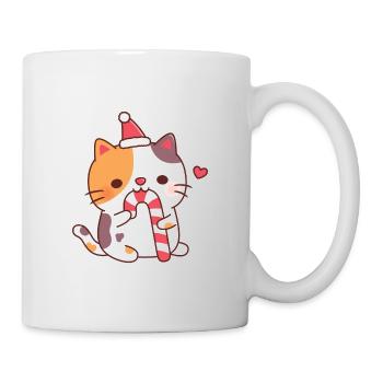 Cute Calico Cat Munching On Candy Cane - Mug - white - Right