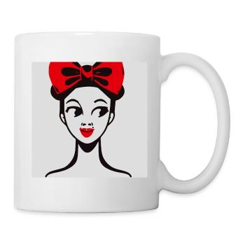 Retro Girl Girl with Red Bow - Mug - white - Right