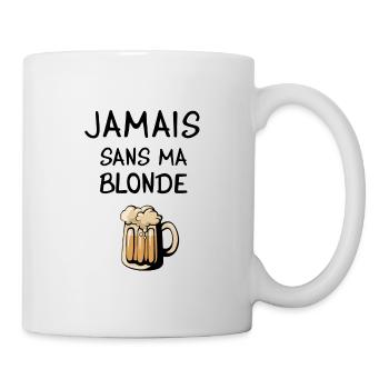 Jamais sans ma blonde, anniversaire humour bière - Mug blanc - blanc - Droite