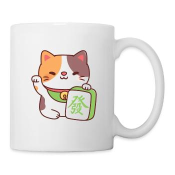 Cute Lucky Calico Cat With Mahjong Tile Funny - Mug - white - Right