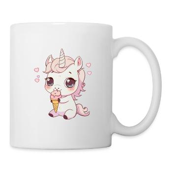 Einhorn isst Eiscreme, gieriges Einhorn - Tasse - Weiß - Rechts