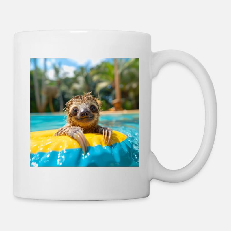 Faultier mit Schwimmring - Tasse - Weiß