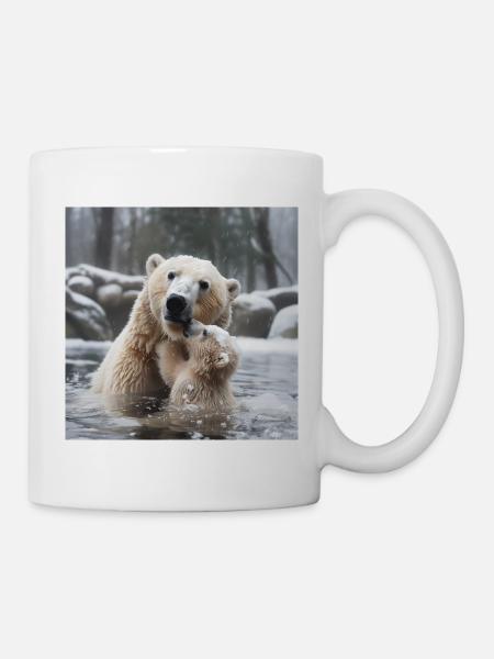 Polar bear mother with child - Mug - white