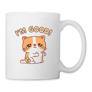 Chat qui pleure Mais sourire Pouce en l’air Je vais bien - Mug blanc - blanc - Droite