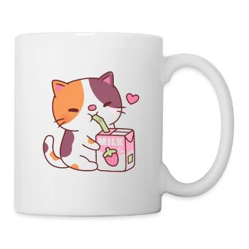 Süße Katze, die es liebt, Erdbeermilch zu trinken - Tasse - Weiß - Rechts