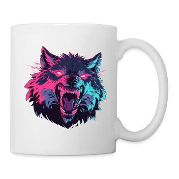 Furious wolf head in pop art style - Mug - white - Right