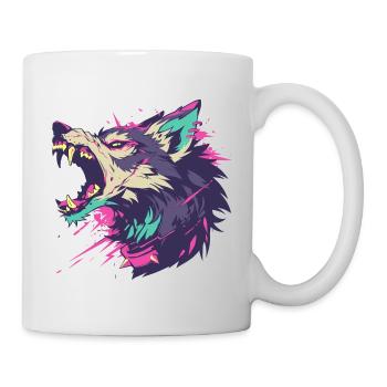 Portrait of a furious wolf with bright colors - Mug - white - Right