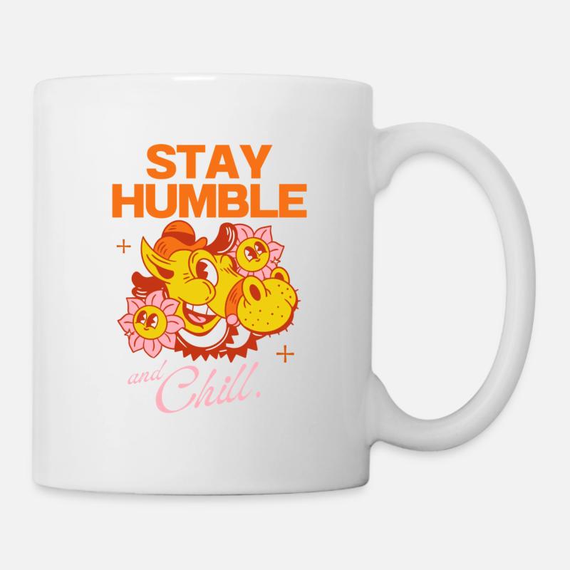 Restez humble et détendez-vous - Conception de dessin animé rétro - Mug blanc - blanc