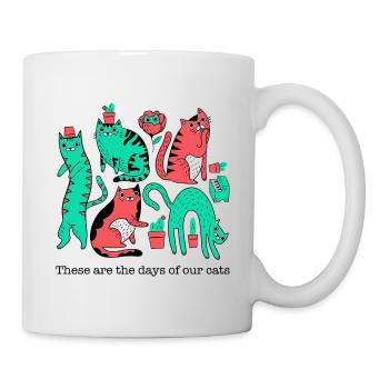 Katzenchaos in Pop-Art-Style - Tasse - Weiß - Rechts