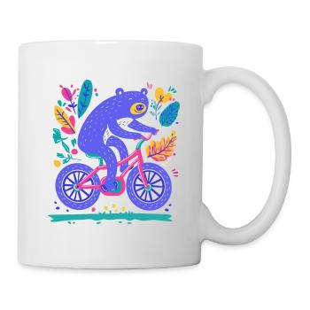 Bär auf dem Fahrrad – Buntes Abenteuer - Tasse - Weiß - Rechts
